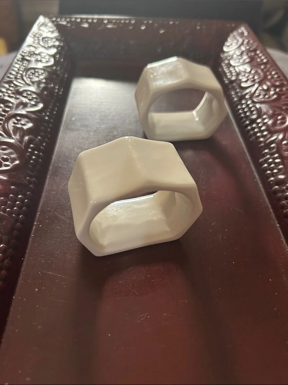 White Ceramic Hexagon Napkin Rings (Set of 2)*